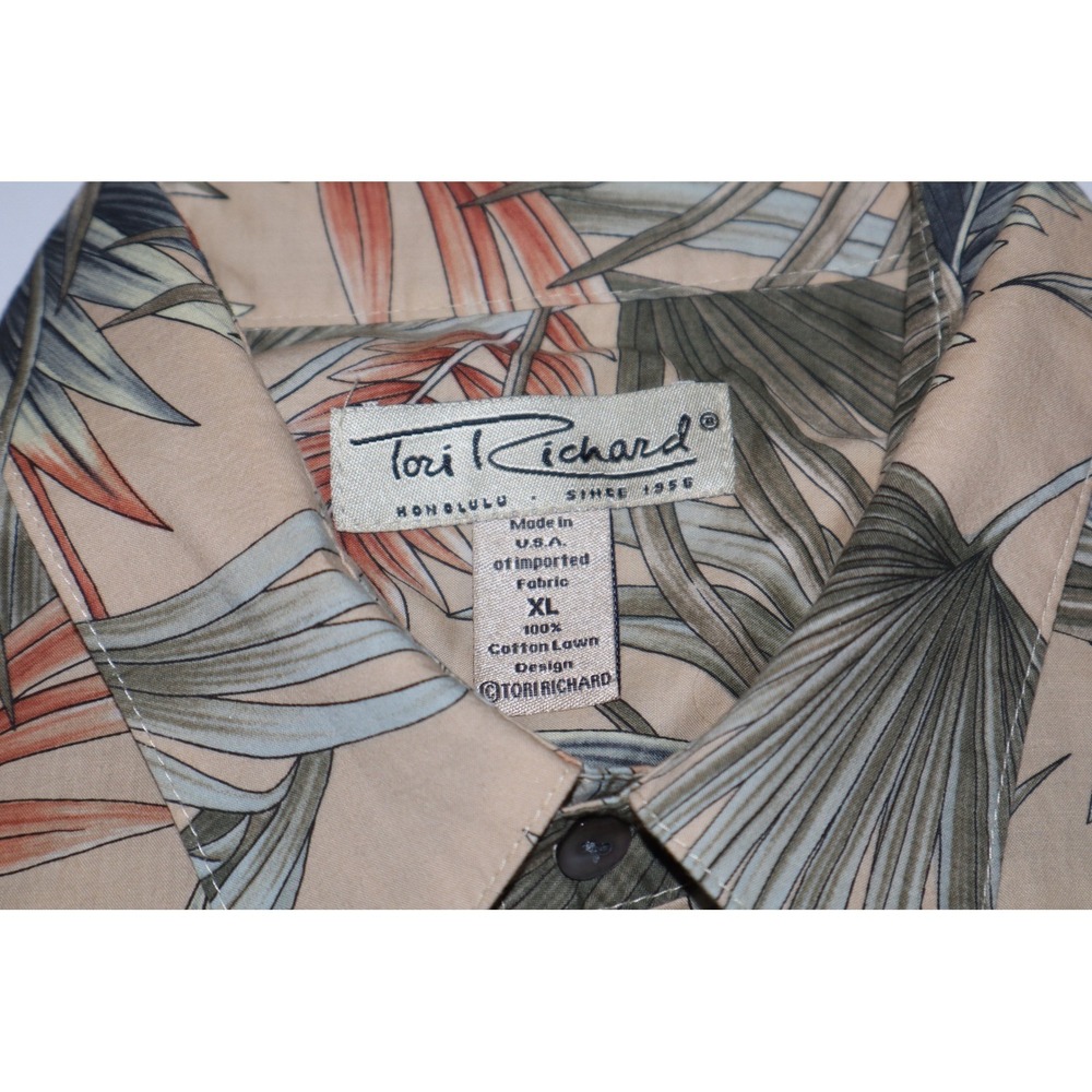 Tori Richard Honolulu Mens XL Tropical Palm Cruise Button Down Shirt Tan Green - Picture 3 of 10